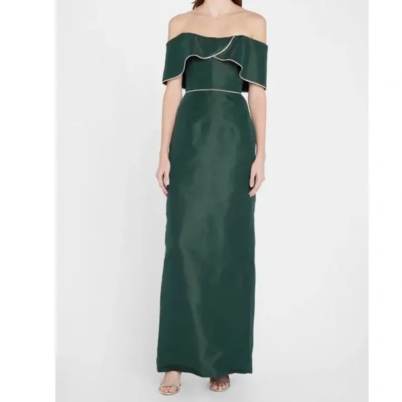 MARKARIAN: DESIGNER Eveline Off-the-shoulder Embellished Column Gown In Emerald